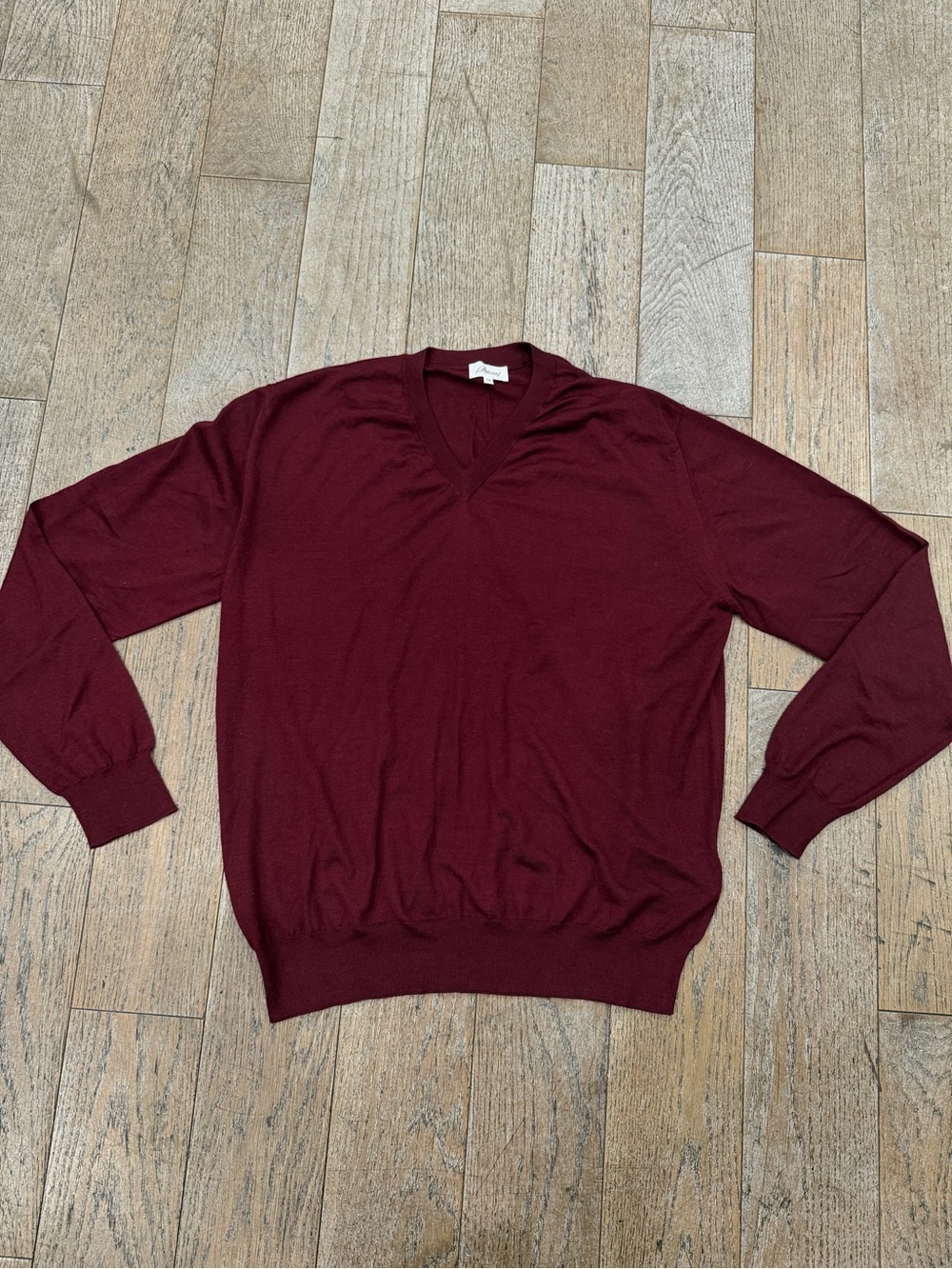 BRIONI Roma Mens Sz 56 Burgundy V-Neck Pullover Fine Knit Wool Cashmere Silk